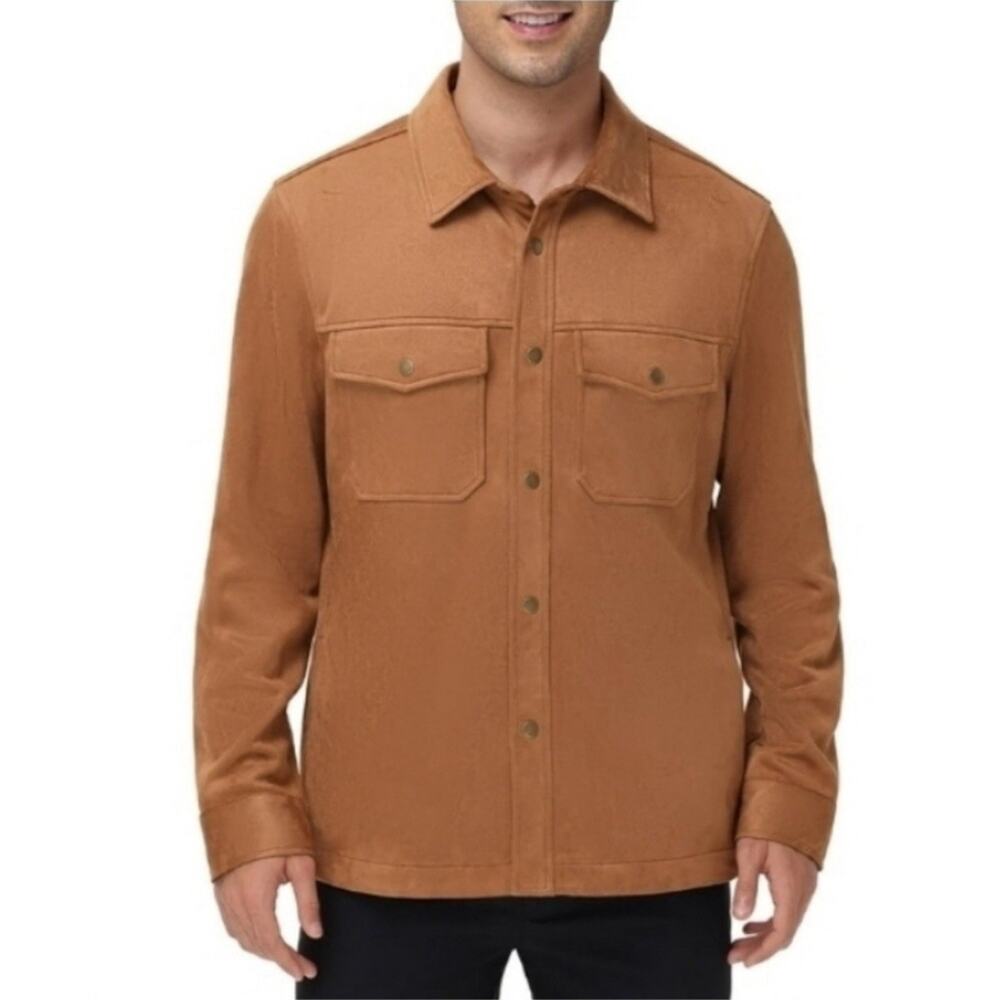 Frye Men's Faux Suede Shirt Jacket, Shacket, SNAP Closure, Toffee Brown Small